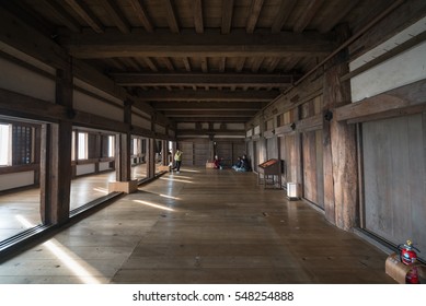 HIMEJI, JAPAN - DEC 5: Interior of Himeji Castle on Dec 5, 2016 in Himeji, Japan. The castle is regarded as the finest surviving example of prototypical Japanese castle architecture.