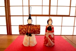 (Hina Ningyo) A Japanese Doll Wearing Traditional Japanese Costume For Doll's Festival Or Girl's Festival