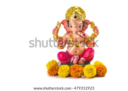 Hindu God Ganesha. Ganesha Idol on white background.