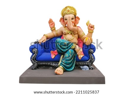 Hindu God Ganesha on white background, Ganesha Idol. Ganesh festival.