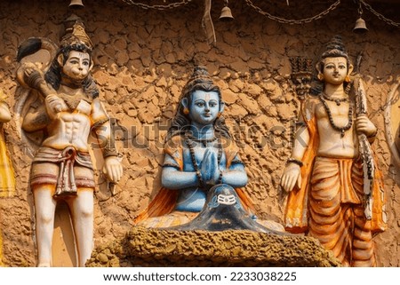 Hindu God ram Laxman and hanuman statue doing worship of shiva