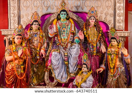 Hindu Religious Festival Dussehra Shri Ram Darbar Lord Rama Along With Wife Sita Brother Hindu Religious Festival Dussehra Shri Ram Darbar Lord Rama Along With Wife Sita Brother