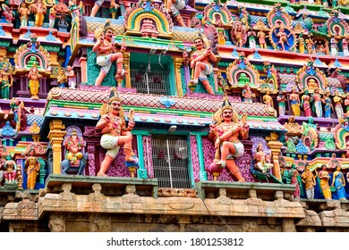 Hindu Shivan Temple In India, Tamilnadu. Ancient Temple, Sculptures. Ancient Architecture.