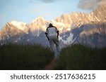 Hindukush mountains in background. Wonderlust nature lovers at beautiful tourists spot.