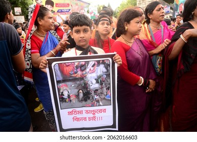 Hindus Stage A Demonstration In Dhaka, Bangladesh, On October 18, 2021, To Protest Against The Fresh Religious Violence Against Hindus In The Country.



