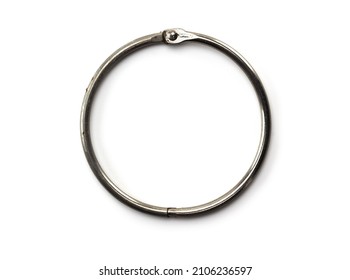 Hinged metal ring isolated on white. HInged O-ring in used condition. - Shutterstock ID 2106236597