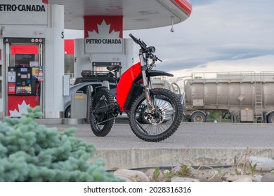 Hinton, Alberta, Canada - 08-20-2021 - Ebike On Gas Station