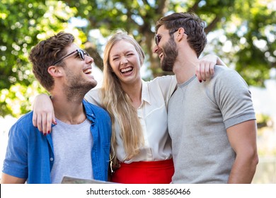 Hip Friends Laughing Together Outdoors