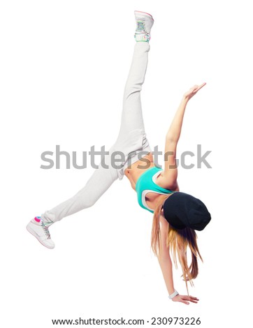 Hip hop dancer dancing isolated on white background.