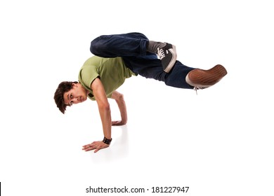 Hip Hop Dancer Man Performing Isolated Over White Background