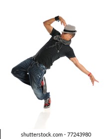 Hip hop dancer performing isolated over white background