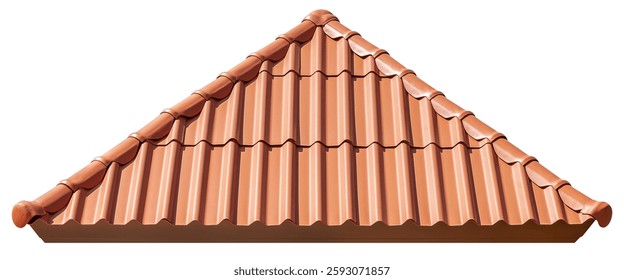Hip roof style with orange tile roof isolated on white background with clipping path