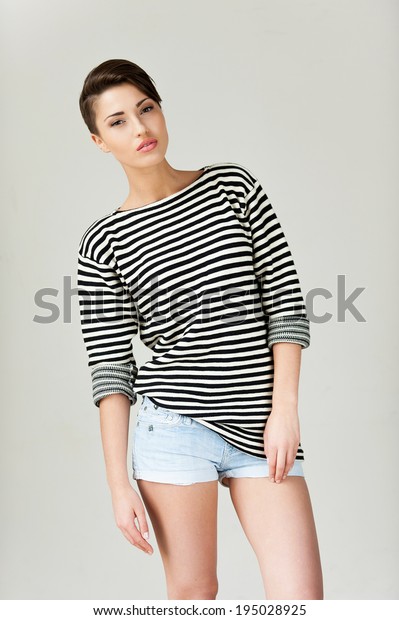 Hip Striped Fashionable Young Short Hair Stock Photo Edit Now