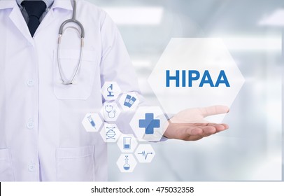 HIPAA Medicine doctor hand working  Professional doctor use computer and medical equipment all around, desktop top view