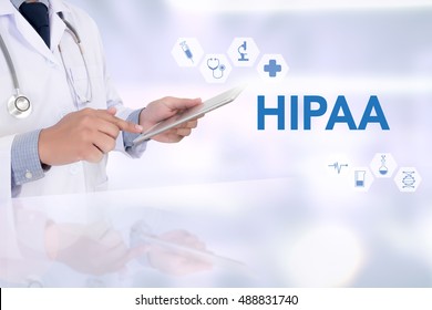 HIPAA Medicine doctor working with computer interface as medical