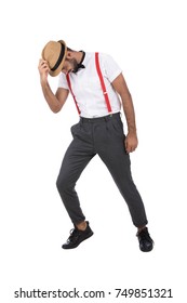 Hiphop Dancer Posing A Moon Walk. Isolated On White  Background.