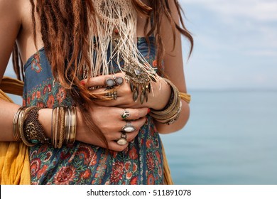 hippie girl outdoors close up