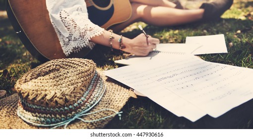 Hippie Musician Songwriter Writing Concept