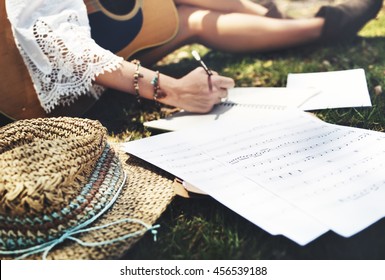 Hippie Musician Songwriter Writing Concept