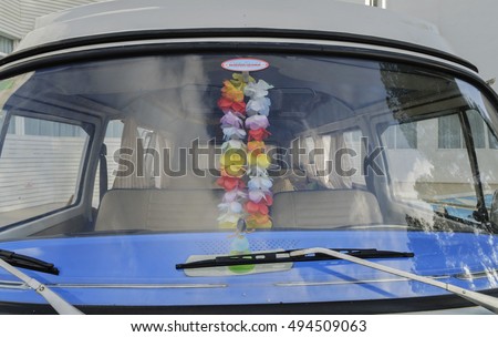 hippie van view of the windshield