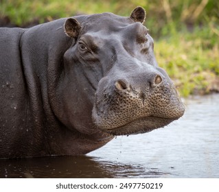 The hippopotamus, hippopotamuses or hippopotami, Hippopotamus amphibius, also shortened to hippo