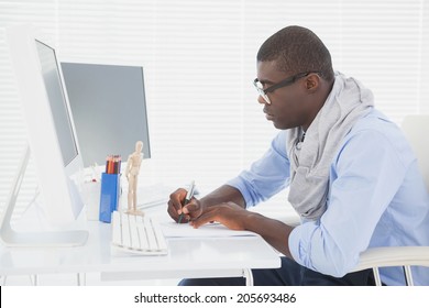 Hipster businessman working at