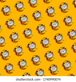 Hipster colour seamless pattern backdrop with alarm clock. Minimal concept art. Time concept.  - Powered by Shutterstock - Get 15% off with code: PIKWIZARD15