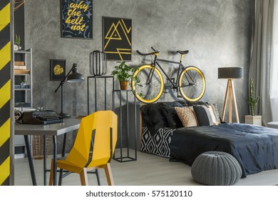 Hipster Flat In Grey With Office And Bedroom Combined