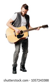 Hipster Guitar Player Man Isolated On White