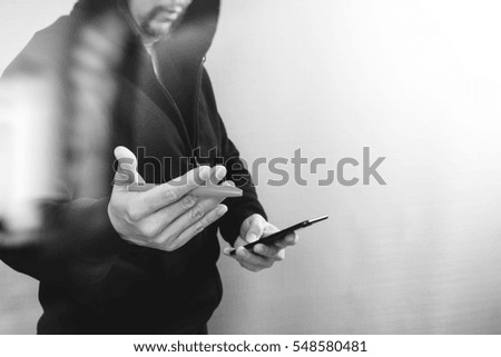 Similar – Image, Stock Photo Woman calling on phone wearing blue dress and gold wristwatch