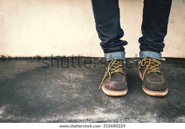 Hipster Man Fashion Brown Leather Boots 