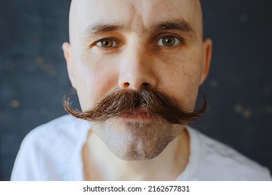 hipster man long mustache style face vintage barbershop retro fashion