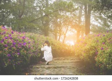 Hipster young girl taking photo in beautiful nature - Shutterstock ID 1726242838