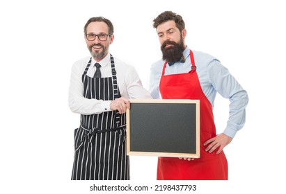 Hiring Staff. Men Bearded Hipster Informing You. Men Bearded Bartender Or Cook In Apron Hold Blank Chalkboard. Workers Wanted. Bartender With Blackboard. Hipster Bartender Show Blackboard Copy Space