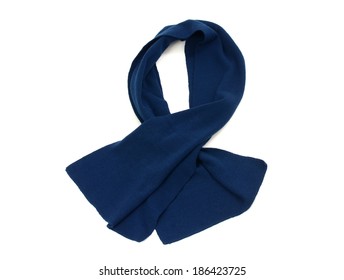 His Dark Blue Scarf For Winter. Blue Scarf Isolated On White Background.