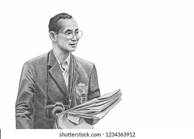 His Majesty King Bhumibol Adulyadej (Rama 9). Portrait From Thailand Banknotes.