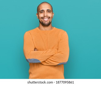 Hispanic Adult Man Wearing Casual Winter Sweater Happy Face Smiling With Crossed Arms Looking At The Camera. Positive Person. 