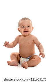 Hispanic Baby Sitting Isolated Over White Background