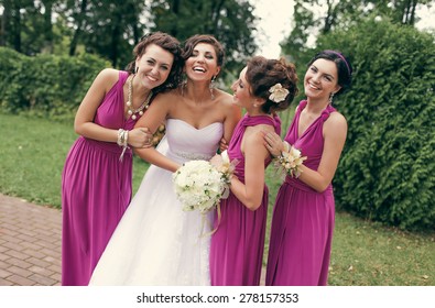 Hispanic bride and bridesmaids in row - Powered by Shutterstock