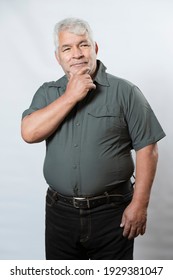 Hispanic Elderly Man Thinking Worried - Mature Man On White Background - Senior Man Formal Shirt Mockup