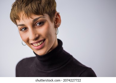 Hispanic Ethnic Young Beautiful Woman Happy People Looking At Camera. Actress And Dancer Headshot