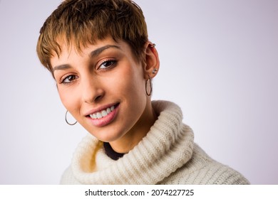 Hispanic Ethnic Young Beautiful Woman Happy People Looking At Camera. Actress And Dancer Headshot