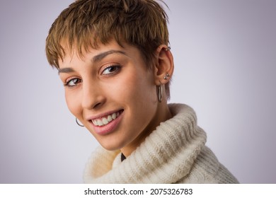 Hispanic Ethnic Young Beautiful Woman Happy People Looking At Camera. Actress And Dancer Headshot