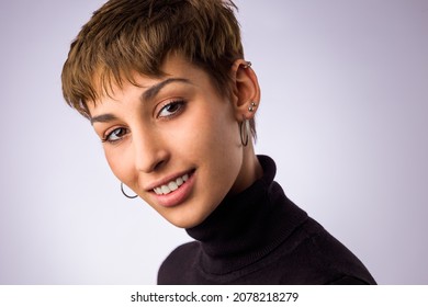 Hispanic Ethnic Young Beautiful Woman Happy People Looking At Camera. Actress And Dancer Headshot