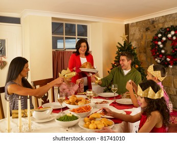 Hispanic Family Having Christmas Dinner