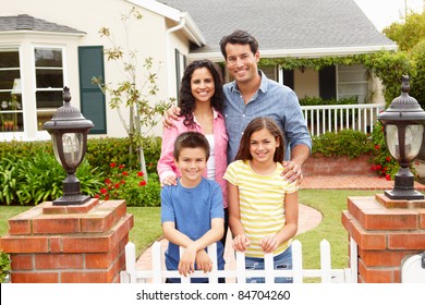 Hispanic family outside home
