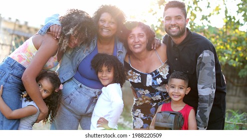 Hispanic Family Photo Outside, Real People Embrace Together