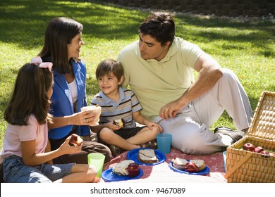 Hispanic Family Picnic In The Park.