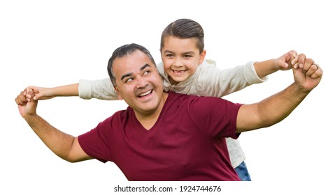 Hispanic Father and Mixed Race Son Having Fun Isolated on a White Background. - Powered by Shutterstock