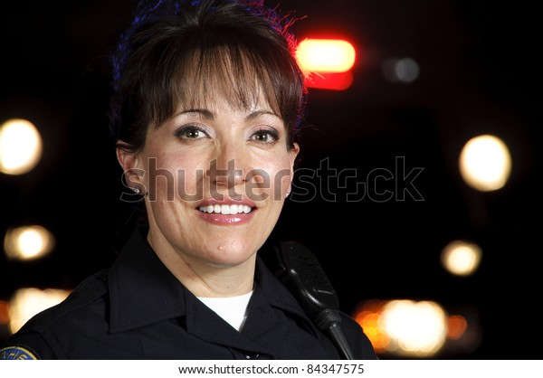 Hispanic Female Officer Standing Night Her Stock Photo 84347575 ...